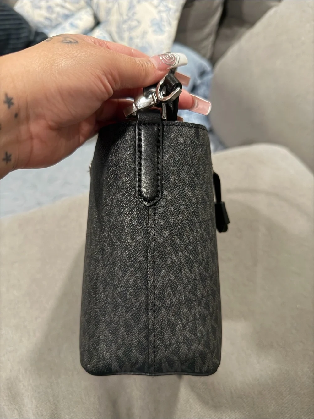 Michael Kors Black Signature Monogram Bucket Messenger Bag